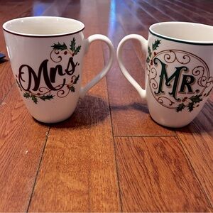Lenox Festive Mr. and Mrs. Mugs - Red and Green Accents